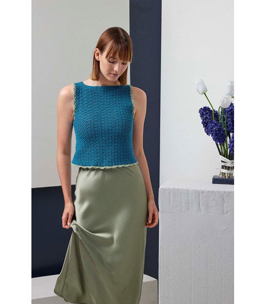 Breipatroon Korte damestop Prudence met schulprandje