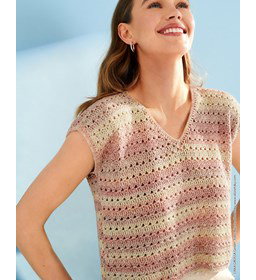 Mouwloos damestruitje met V-Hals gemaakt van Lana Grossa Solo Lino