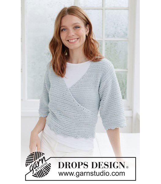 Haakpatroon wikkelvest met driekwart mouw in DROPS Belle
