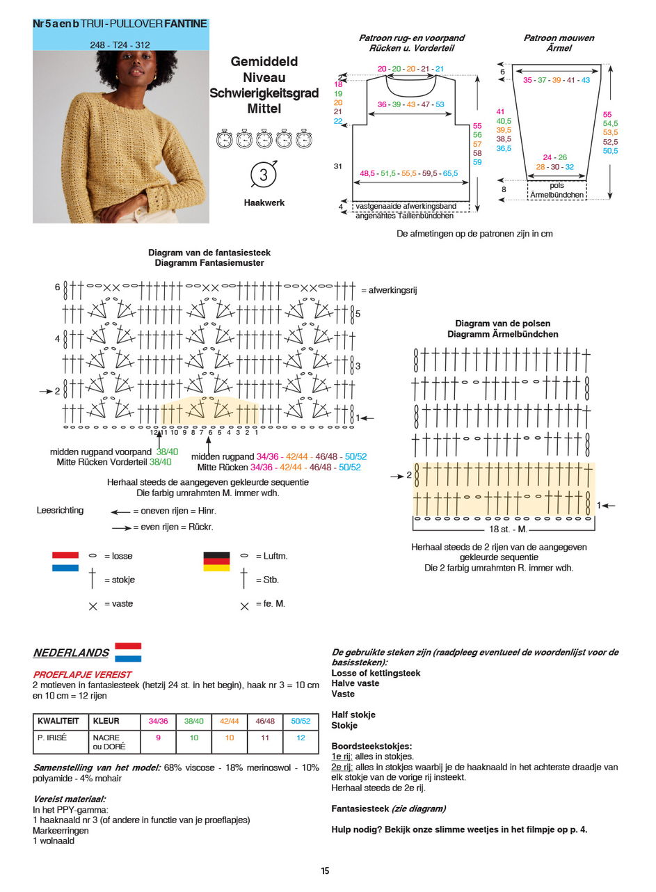 Instructies voor het maken van Haakpatroon trui met waaierpatroon - deel 1