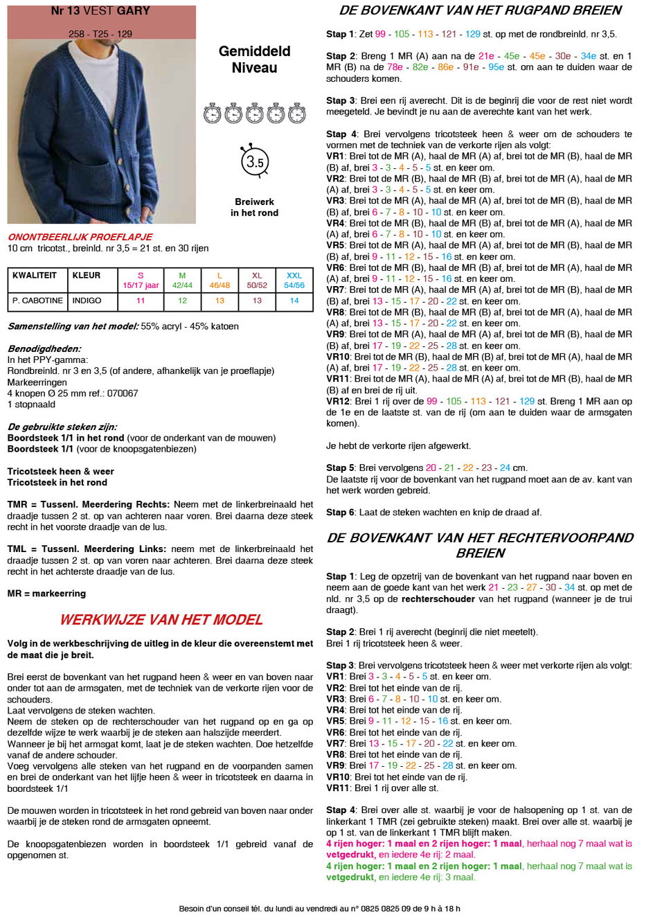 Instructies voor het maken van Breipatroon herenvest met zakken - deel 1