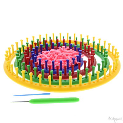 NIEUW Loom knitter set rond met breihaak, naald en pinnetjes 4 looms + ca 100 pinnetjes 