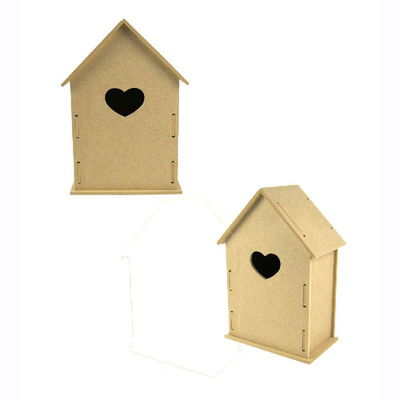 MDF vogelhuisje recht met harten opening