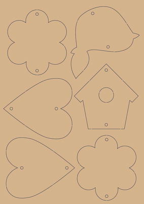 MDF A6 kaart Lente 1 vogel hart bloem op=op 