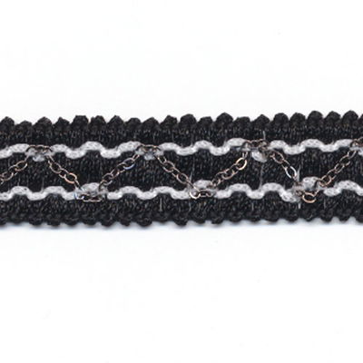 Band zwart met zigzag in metaal per 10 cm op=op 