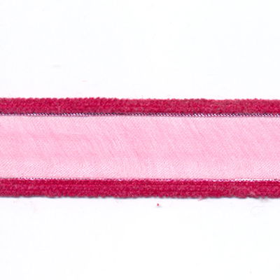 Lint 25 mm voile met fluweel roze 50 cm op=op 
