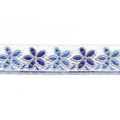 Lint 25 mm voile met bloemen licht en donker blauw 50 cm op=op 