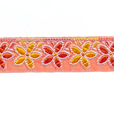 Lint 25 mm voile oranje met bloemen oranje geel 50 cm op=op 