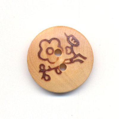 Knoop 20 mm licht hout met bloem - 2537 op=op 