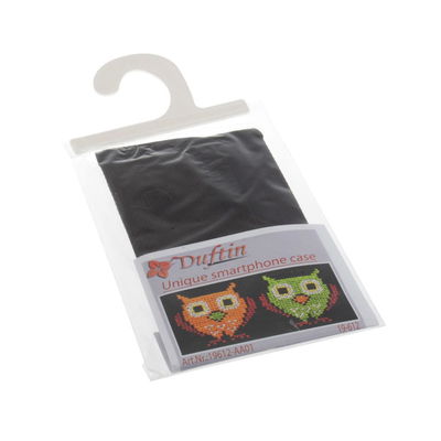 Borduurpakket telefoonhoesje uiltjes zwart 13 a 8 cm