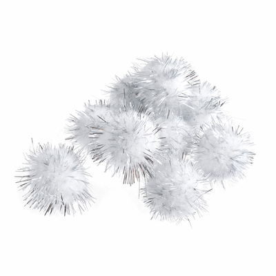 Pompon 25 mm glitter zilver 8 stuks 