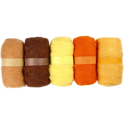 Gekaarde wol assortiment oranje geel bruin 5 x 100 gram 