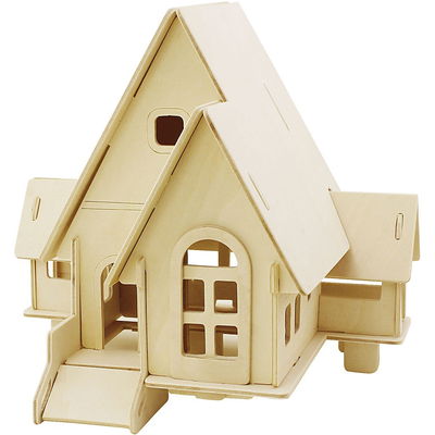 Bouwpakket 3D huis 57874 met 2 puntdakjes 22,5 a 17,5 a 20,5 cm