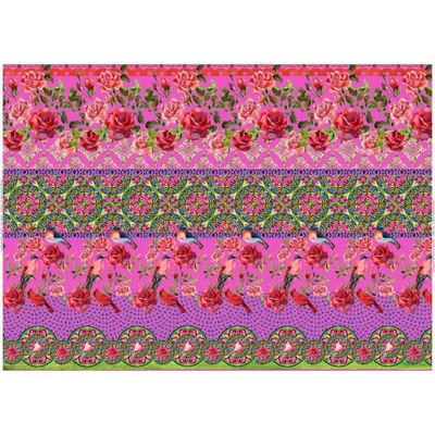 Stenzo tricotstof rozen met vogel - fel roze 1 meter op=op 