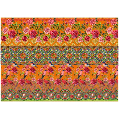 Stenzo tricotstof rozen met vogel - oranje 50 cm 