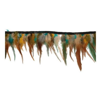 Band met veren 79483 bruin oker aqua 9-16 cm per 50 cm 