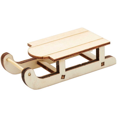 Miniatuur houten slee 7,5x4x 2,5 cm 2 stuks rico 501144