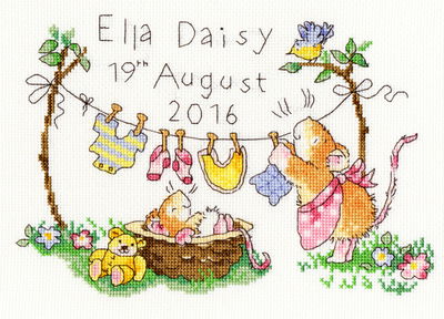 Borduurpakket geboortetegel - squeaky clean - BTXMS06