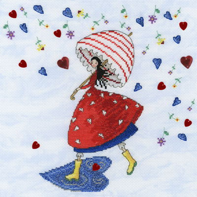 Borduurpakket meisje - flower rain