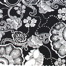 Tissu de Marie bloemen wit op zwarte achtergrond (per 50 cm)