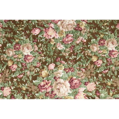 Tissu de Marie - Katoen bloemen op bruin - zwarte achtergrond - per 50 cm op=op uit collectie 