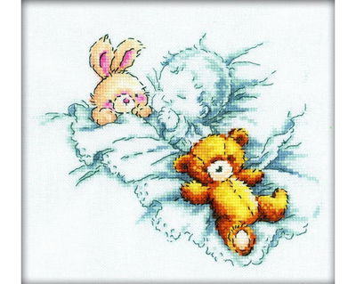 Borduurpakket baby with teddy and rabbit - RTOM00159