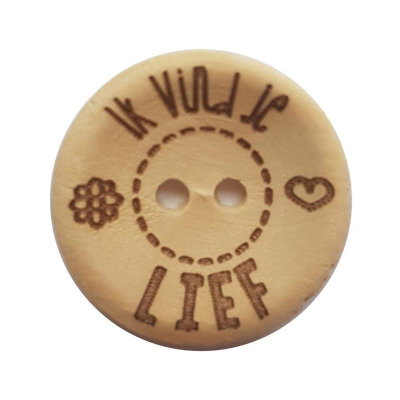 Knoop 20 mm hout - Ik vind je lief 4 stuks op=op