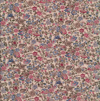 Tissu de Marie - ecru met bloemen rood blauw per 50 cm 