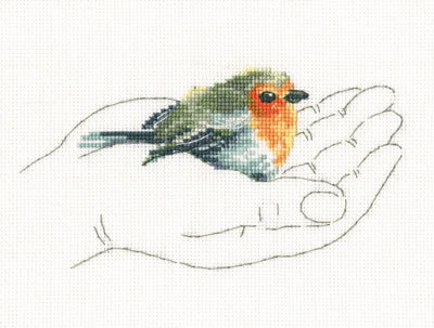 Borduurpakket dieren warmth in palms roodborstje 00695