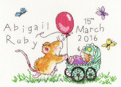 Borduurpakket geboortetegel - squeaky wheels - BTXMS07 op=op 