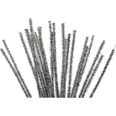 Chenille 6 mm - 30 cm glitter zilver 24 stuks 
