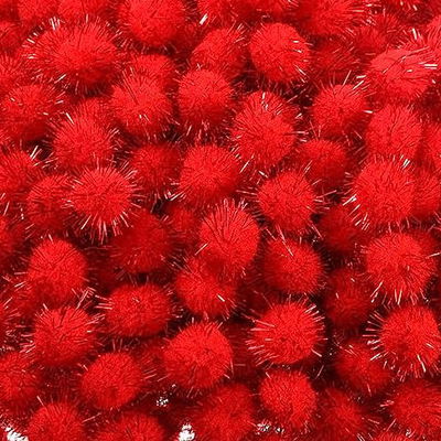 Pompon 25 mm glitter rood 100 stuks 