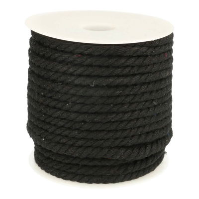 Koord gedraaid zwart 6 mm 1 meter 