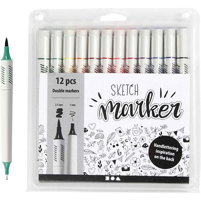 Skets marker 1 en 2,5mm 12 kleuren 