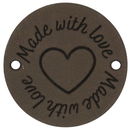 Leren Label rond - Made With Love 03 bruin grijs 35 mm (2 stuks)