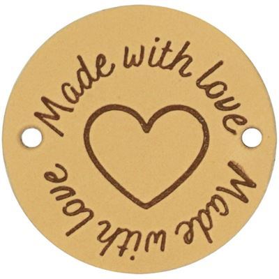 Leren Label rond - Made With Love 01 Naturel 35 mm 2 stuks 