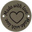 Leren Label rond - Made With Love 02 groen 35 mm (2 stuks)