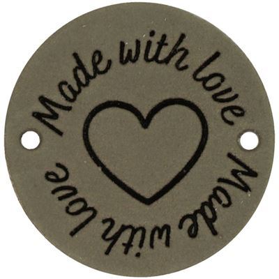 Leren Label rond - Made With Love 02 groen 35 mm 2 stuks 