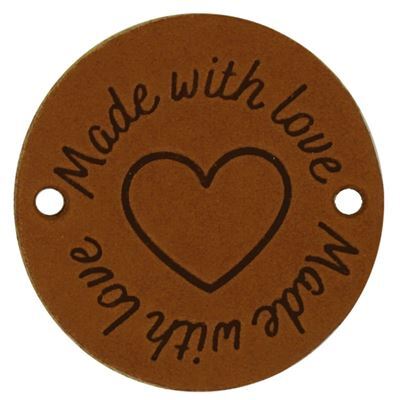 Leren Label rond - Made With Love 04 Cognac 35 mm 2 stuks 