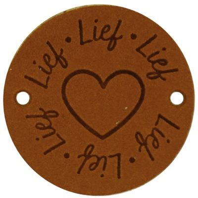 Leren Label rond - Lief 04 Cognac 35 mm 2 stuks 