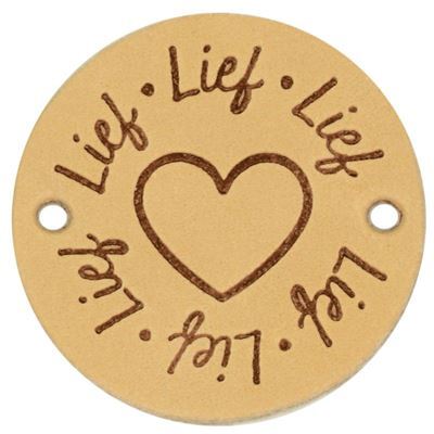 Leren Label rond - Lief 01 naturel 35 mm 2 stuks 