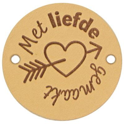 Leren Label rond - met liefde gemaakt 01 naturel 35 mm 2 stuks 