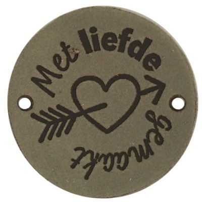 Leren Label rond - met liefde gemaakt 02 grijs 35 mm 2 stuks 