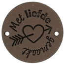 Leren Label rond - met liefde gemaakt 03 bruin grijs 35 mm (2 stuks)