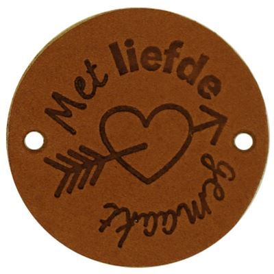 Leren Label rond - met liefde gemaakt 04 cognac 35 mm 2 stuks 