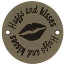 Leren Label rond - Hugs and Kisses 02 groen 35 mm (2 stuks)
