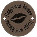Leren Label rond - Hugs and Kisses 03 bruin grijs 35 mm (2 stuks)