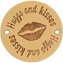 Leren Label rond - Hugs and Kisses 01 naturel 35 mm (2 stuks)