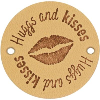 Leren Label rond - Hugs and Kisses 01 naturel 35 mm 2 stuks 