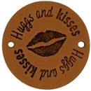 Leren Label rond - Hugs and Kisses 04 cognac 35 mm (2 stuks)